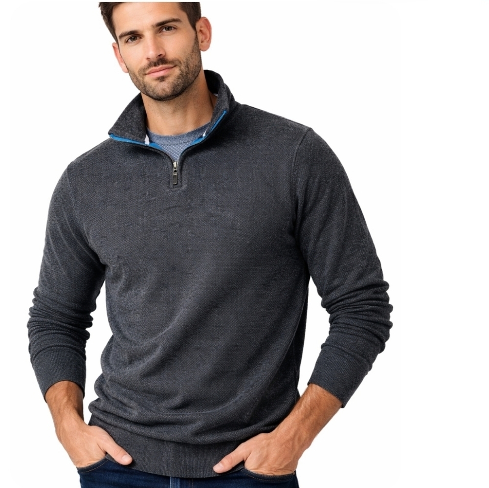 Robert Graham Men’s Brushed Knit 1/4 Zip Pullover Top Sz L Charcoal Gray